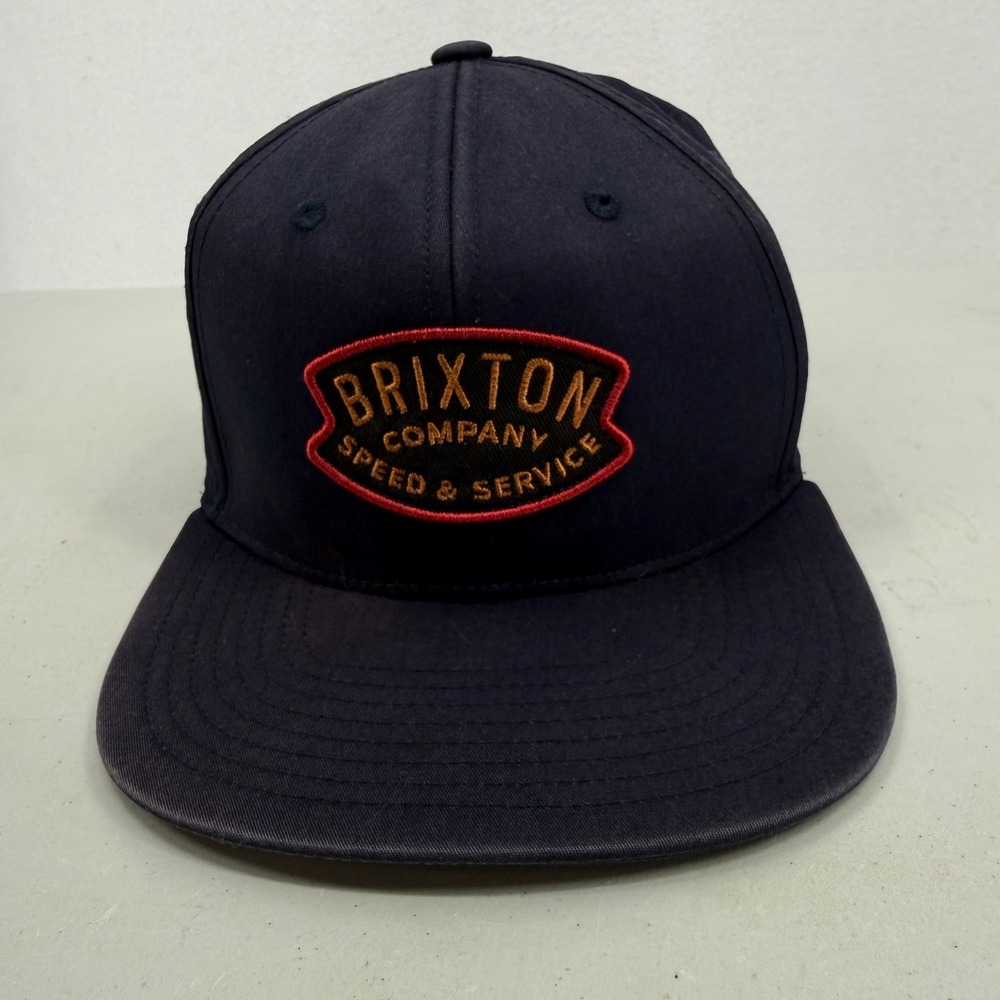 Brixton Snapback Hat Mens OS Navy Blue Speed‎ & Service Patch Flat Brim Cap